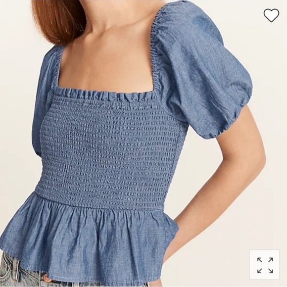 J. Crew Square Neck Smocked Chambray Top Blue Plus Size 2X A2 - Picture 1 of 9